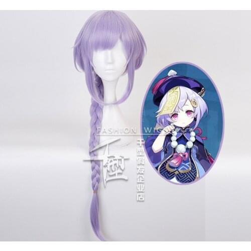 Genshin Impact Cosplay Qiqi Women 75cm Long Light Purple Wig Cosplay Anime Cosplay Wigs Heat Resistant Synthetic Wigs Halloween