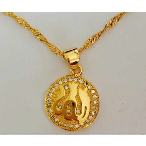 2019 Gold women allah pendant necklace chain 24K dubai gold color filled middle east jewelry women arab muslim item islam