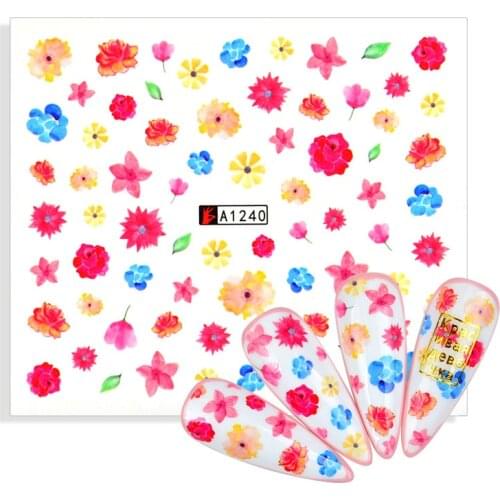 1Pcs Nail Stickers Flower Leaf Water Transfer Decals Colorful Manicure Beauty Nail Art Sticker Small Fresh Design Nail Art Decor
