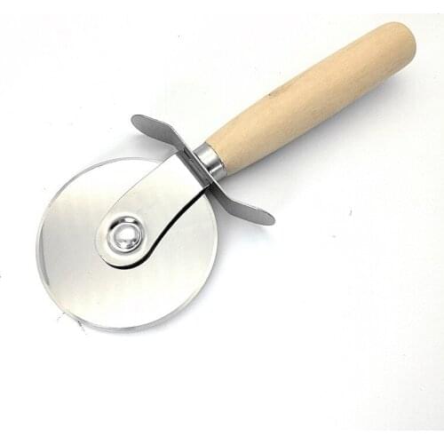 100pcs Stainless Steel Round Pizza Cutter With Wooden Handle Pizza Cutter Pastry Dough Kitchen Baking Tools Wholesale