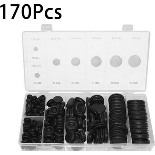 170Pcs Rubber Grommet Assortment Contain 7 Popular Sizes Firewall Hole Plug Set Electrical Wire Gasket Kit For Car