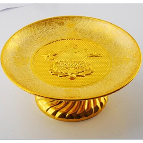 7 Inch Gold Plastic Fruit Plate Noble Buddhist Worship Deities Tray Buddhist Ceremony Noble Money and Treasure Sacrificial Tray