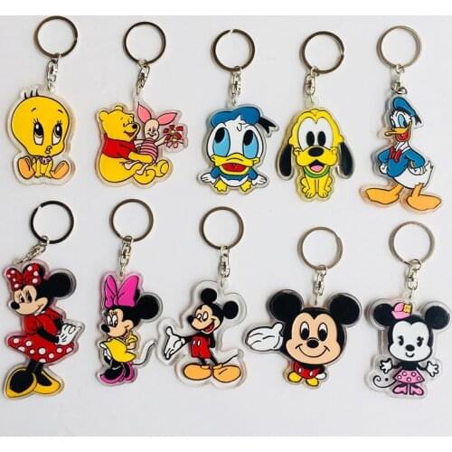 Disney Mickey Minnie Pooh Anime Action Toy Figures Cartoon Products Accessories Acrylic Keychain Pendant Ornament Unisex Gifts