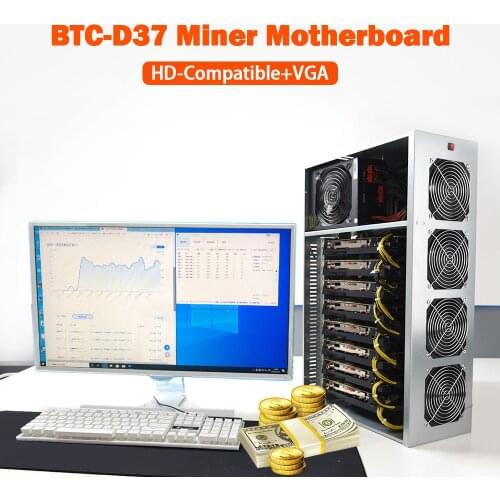 BTC-D37 Mining Motherboard Case Set Chassis with 4 Fan Motherboard 8 Slots 4GB DDR 128GB SSD For Mining Machine ETH Ethereum Rig