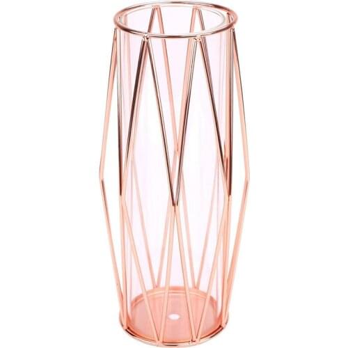 Practical Glass Flower Vase with Geometric Metal Holder,Rose Gold Metal Holder Vase,Flower Vase Bouquet for Living Room/Wedding