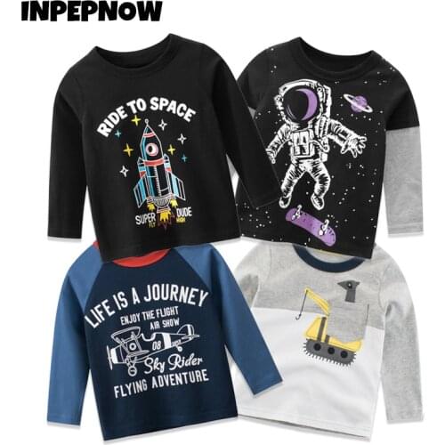 INPEPNOW 2021 Cartoon Print Long Sleeve Child T-shirt for Boys Girls Clothes Cotton Childrens Clothing Kids Shirts Top Tee X110