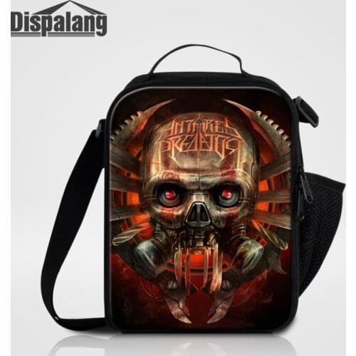 Dispalang Portable Insulated Lunch Bag For Men Machine Skull Print Small Food Picnic Cooler Tote Bag Thermal Lunch Bag For Kids