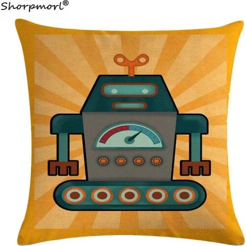 Home Decor Cartoon Robots Print Cushion Covers Polyester Linen Office Sofa Car Seat Chair Throw Pillow Cases 45x45CM