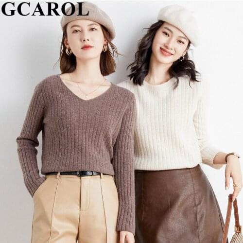 GCAROL Women V Neck Soft Sweater Stripes Elegant Close-fitting Knitted Pullover Minimalism Autumn Winter Warm Basic Jumper 2XL