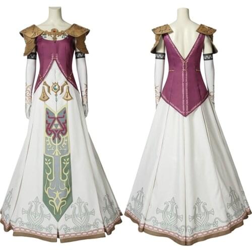 Game Twilight Princess Cosplay Costume Zelda Princess Elegant Dress Hallween Evening Party Clothing Full Sets With Crown