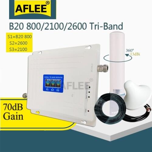 LTE B20 800 2100 2600 Mhz Cell Phone 4G Booster Tri-Band Mobile Signal Amplifier 2G 3G 4G Cellular Repeater LTE WCDMA LTE Set