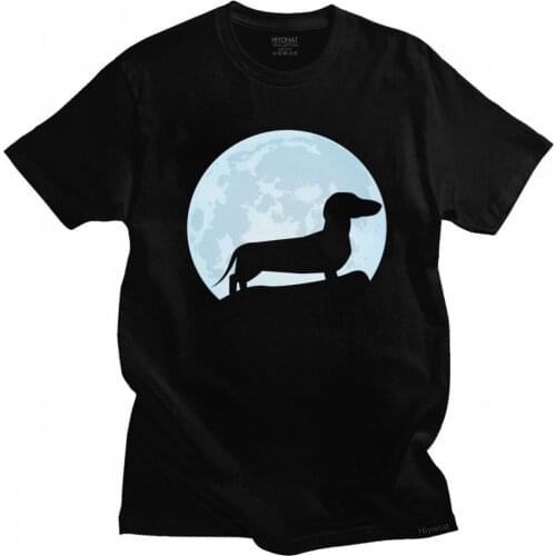 Moon Dachshund Lover T Shirt for Men Pre-shrunk Cotton Leisure T-shirt O-neck Short Sleeve Wiener Dog Tee Tops Clothing Gift