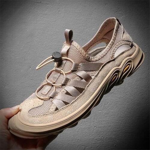 2021 Summer New Men Sandals Trend Soft Bottom Outdoors Leather Baotou Breathable Frenulum Wear-Resistant Casual Hole Shoes