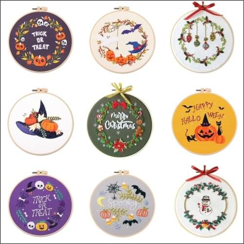Christmas Embroidery Kit for Beginners Halloween Embroidery Set Gift Cross Stitch Kit Embroidery Pattern English Description