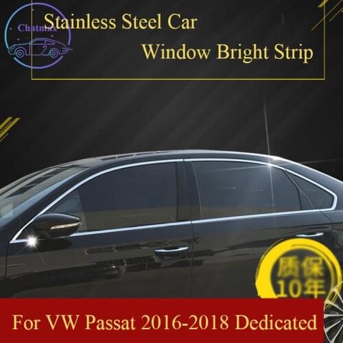 Stainless Steel Bar Car Window Trim for Volkswagen VW Passat 2016 2017 2018 Car Door Window Bright Strip Decoration Accessories