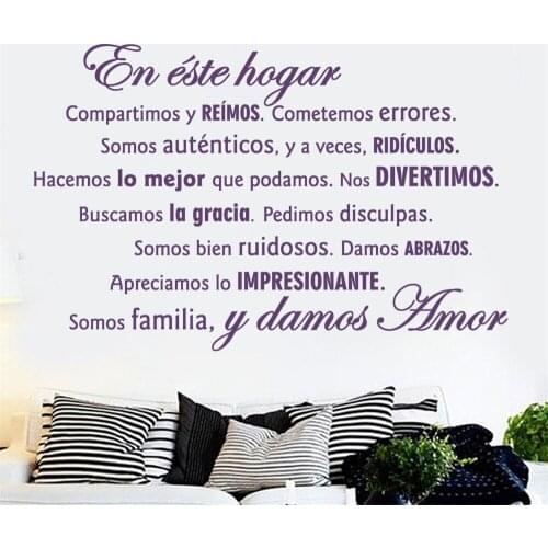 Wall Decals En Este Hogar Compartimos Y Reímos Spanish Quotes Mural Stickers Vinyl Bedroom Livingroom Decoration Poster RU2518