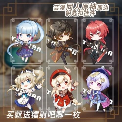 NEW Anime Genshin Impact Klee Ayaka Diluc Qiqi Zhongli Paimon Keychain Acrylic Keyring Cosplay Badge Pin Pendant Toy Xmas Gift
