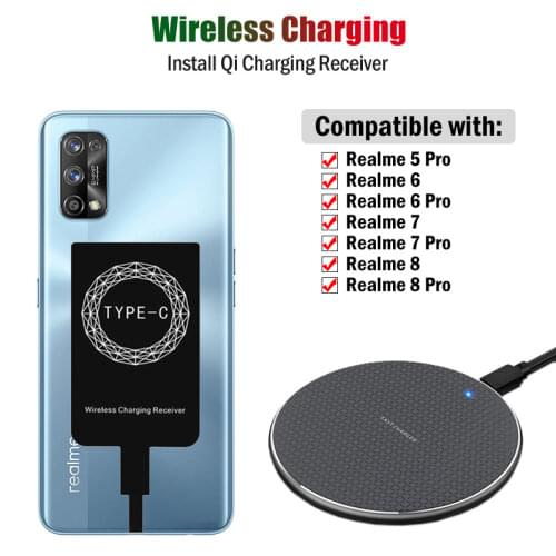 Phone Qi Wireless Charging for Realme 7 6 5 Pro 6i 6s 7i C17 Wireless Charger Pad+USB Type-C Receiver Charging Adapter