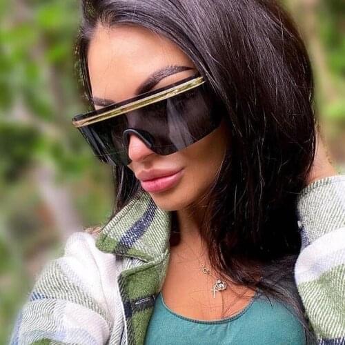 QPeClou 2020 New Vintage Oversized Goggles Woman Fashion Big Frameless Sunglasses Women Brand Designer Sun Glasses Ladies Shades