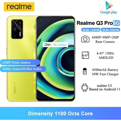 New Realme Q3 Pro 5G Mobile Phones 8GB RAM 6.43"AMOLED 120Hz 64MP Main Rear Camera Dimensity 1100 Octa Core 4500mAh Smartphones