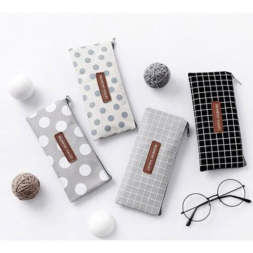 Pen Storage Bag Container Dustproof School Office Supplies Cute Simple Grid Dot Pencil Bag Practical Stationery Home Storage Box