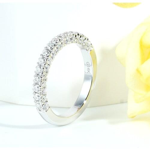 Unique Solid 585 14K White Gold Three Side Half Eternity Wedding Band Bridal Jewelry for Women