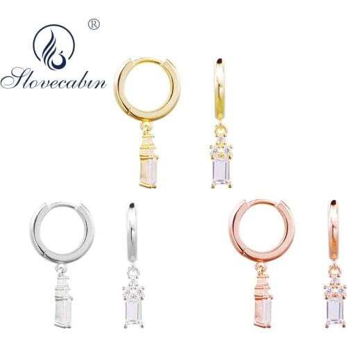Slovecabin 925 Sterling Silver Luxury Dangle Zircon Drop Earring For Women Wedding Romantic Rectangular Crystal Jewelry Making
