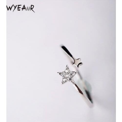 WYEAIIR Zircon Stars Shining Fashion Exquisite Simplicity 925 Sterling Silver Female Resizable Opening Rings