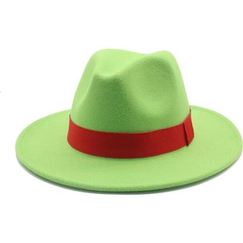 Fedora hats women solid ribbon band formal dress wedding church jazz caps classic red green white felted spring men women hats
