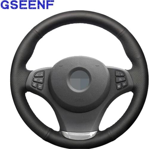 Car Steering Wheel Cover Comfortable Black Genuine Leather Soft For BMW E83 X3 2003-2010 E53 X5 2004-2006
