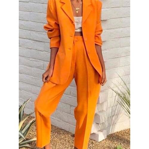 Orange Notch Lapel Lady Women Suits Set 2020 Spring and Autumn Slim Professional 2 Piece Set Suit Womens Pantsuit Customi Made