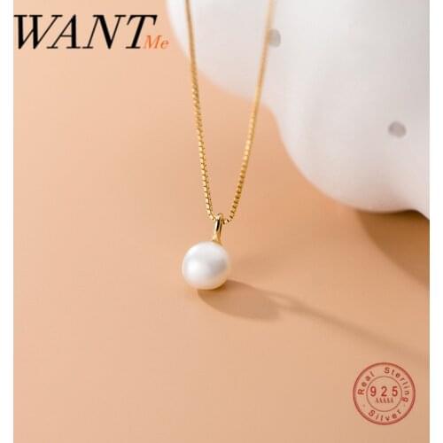 WANTME Genuine 925 Sterling Silver Box Link Chain Geometric Baroque Pearl Charms Pendant Necklace for Women Korean Party Jewelry