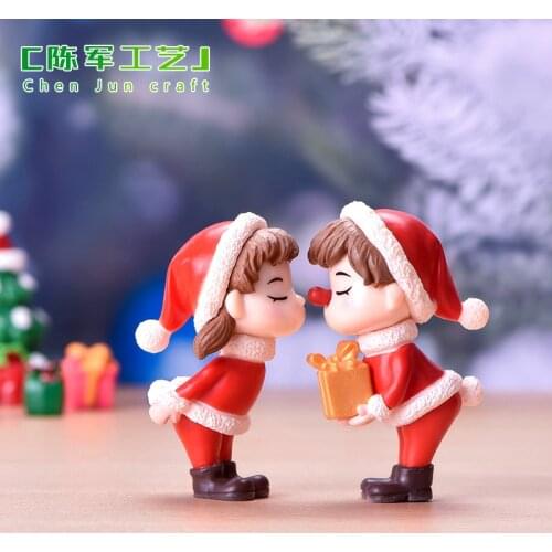 2pcs Christmas Lover Girl Boy Figurine Dwarfs Ornament Garden Fairy Decor Glass DIY Accessories Home Decoration Miniature Doll