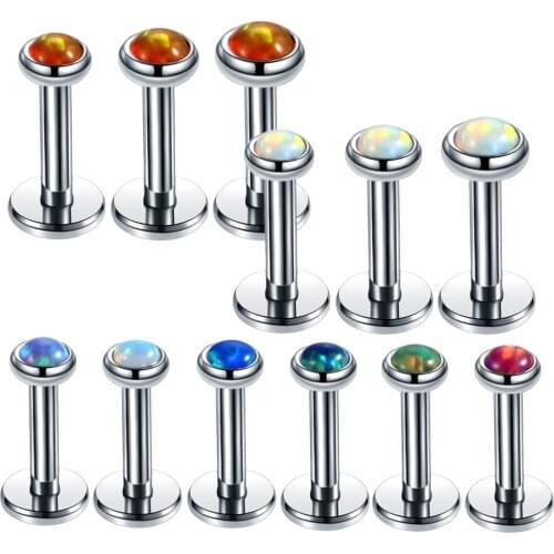3pcs/lot Steel Internally Thread Opal Stone Ear Helix Tragus Barbell Piercing Opal Labret Stud Lip Rings Sexy Girls Jewelry 16g