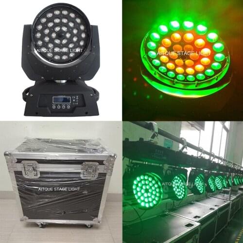 4lights+CASE)stage wash lights led 36x10w rgbw 4in1 moving head light zoom ring moving head wash case
