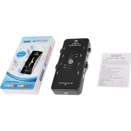 4 Ports USB 2.0 KVM Switch Box VGA Video Adapter Switcher For PC Video Monitor
