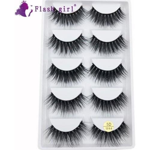 Flash Girl 5 Pairs 5D Bulk Mink Eyelashes Custom Label Mink Eyelashes Makeup Individual Eyelash Extensions