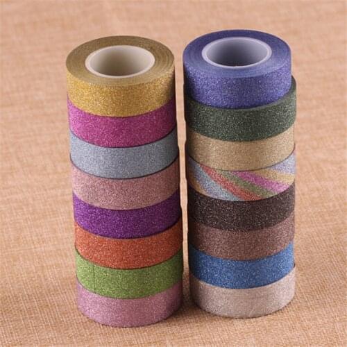 15mmx10m Chives glitter tapes color Dividing Stickers border masking adhesive paper washi tape DIY Scrapbooking Hand account