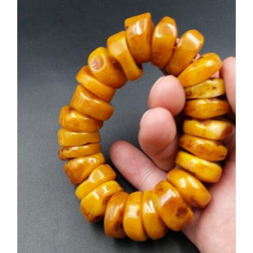 Explosion Natural Amber Beeswax Old Stone Abacus Bead For Men Hand Bracelet Yellow Bangle for men big size 15mm