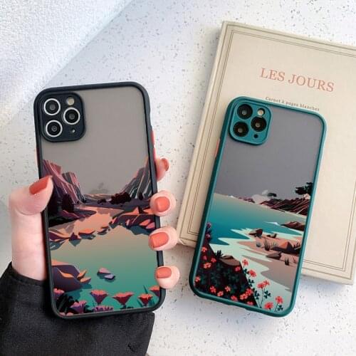 Hand Painted Landscape Phone Case For iPhone 12 11 Pro Max 6s 7 8 Plus SE 2 X Xs MAX XR Camera Protection Candy Color Cover Case