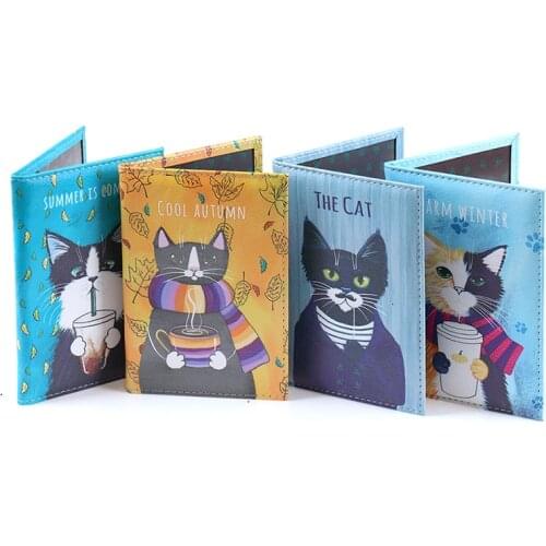 Cat Passport Cover Travel Wallet Pu Leather Case Document Organizer Protector