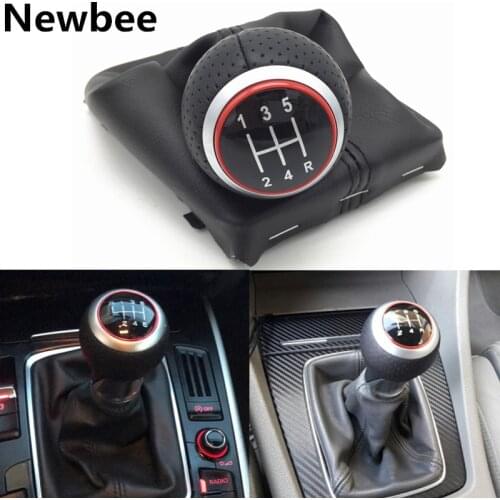 Newbee Red Gear Shift Knob Lever Stick Pen Gaiter Boot Cover For Audi A4 S4 B8 8K A5 8T Q5 8R S Line 2007-2015 Car Accessories