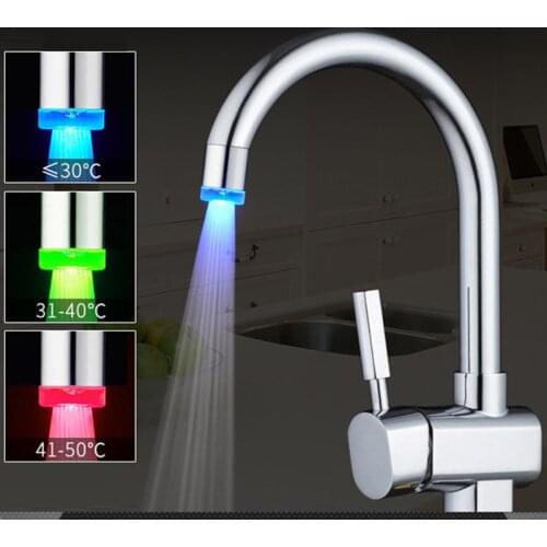 Sensitive 3-Color Light-up Faucet Kitchen LED Temperature Taps Glow Water Saving Faucet Light Aerator Tap Nozzle for Bathroom