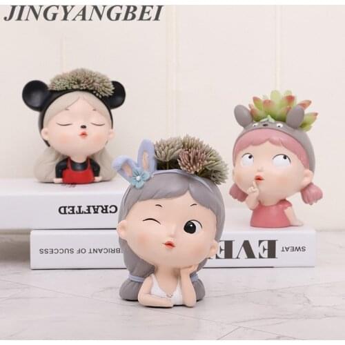 Playful Girl Flower Pot Plants Resin Vase Succulent Planter Pot Bonsai Cactus Home Wedding Decoration Craft
