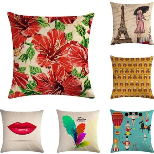 Decorative Cushion Cover Lips Birds Feather Cotton Geometric Almofadas Fundas 45Cmx45Cm Square Replacement Printed Flower ZY468