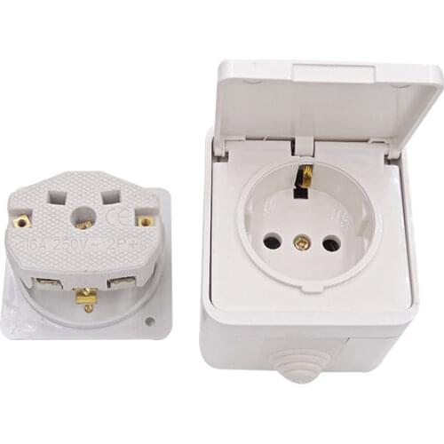 European standard power outlet IP44 waterproof and bright outdoors cover wall socket 16A 250V Wall mounted electrical outlet
