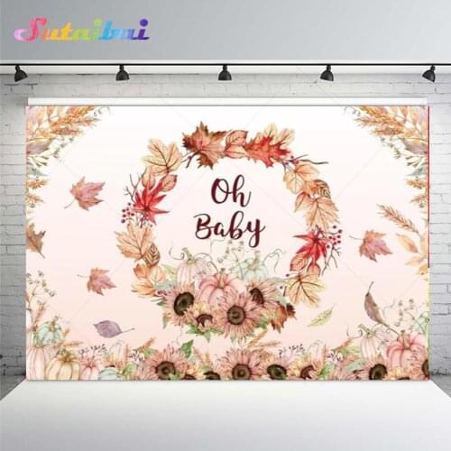 Oh Baby Backdrop for Photography Booth Fall Maple Leaves Pumpkin Sunflower Autumn Baby Shower Custom Poster Photo Background