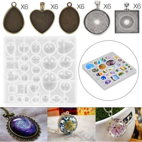 30Pcs/set Silicone Resin Molds DIY Pendant Jewelry Making Molds Crystal Craft Kit for Jewelry Tray Pendants