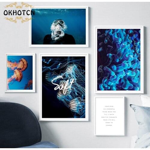 Deep Sea Jellyfish Diver Beautiful Art Canvas Painting Modern Home Decoration Nordic Living Room Wall Art Poster Modular Prints