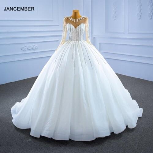 J67263 JANCEMBER White Sequined Embellished Wedding Dress Long Sleeves Transparent Lace High Neck Tassel Gown Trouwjurken